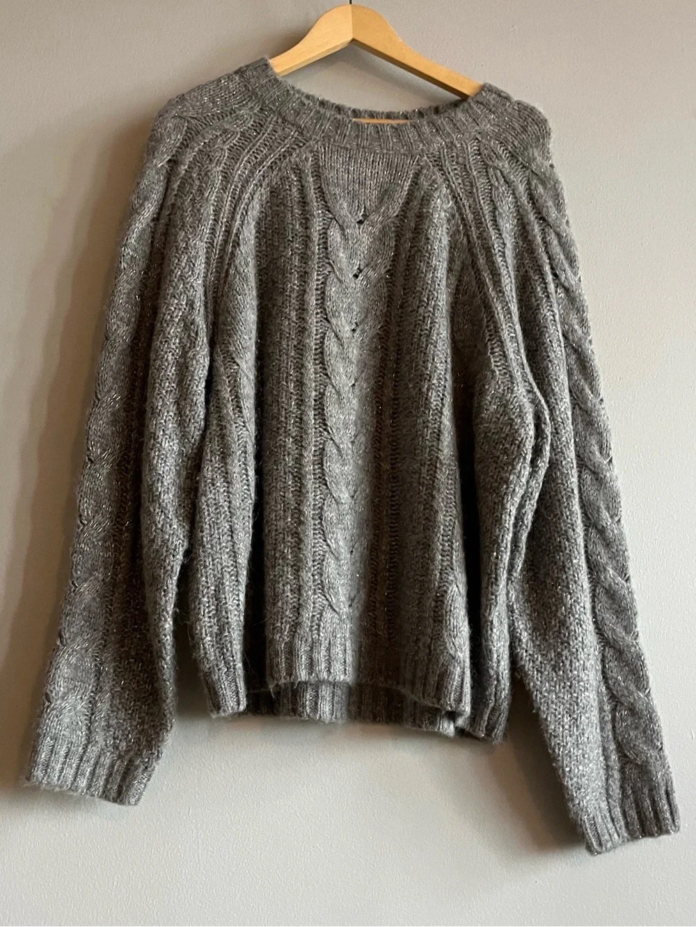 J Crew metallic cable knit sweater